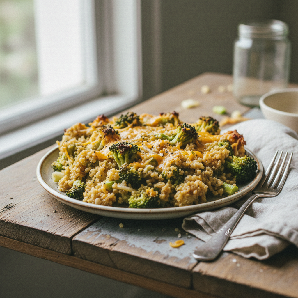 Broccoli Cheddar Quinoa Bake