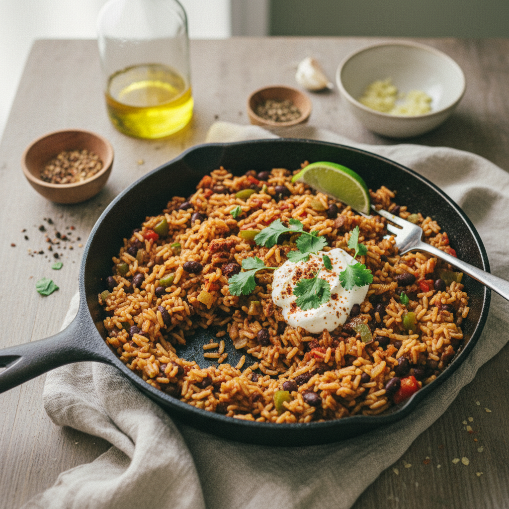 Cheap Weeknight Dinner: One-Pot Taco Rice & Beans Skillet