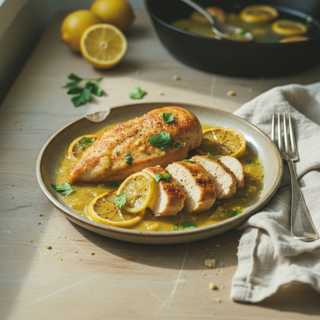 Chicken Skillet Recipe with Lemon Garlic Pan Sauce