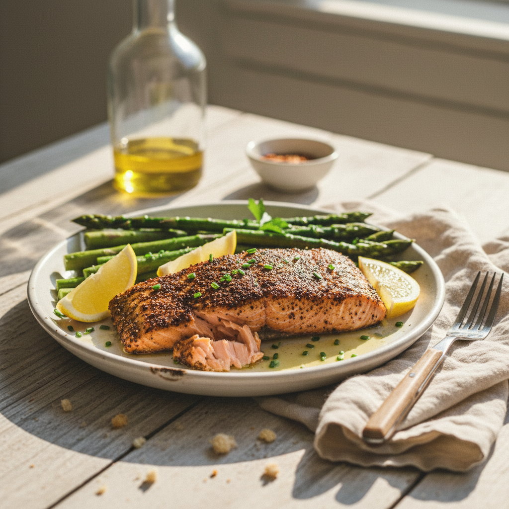 Flavorful Paleo Blackened Salmon with Asparagus & Lemon
