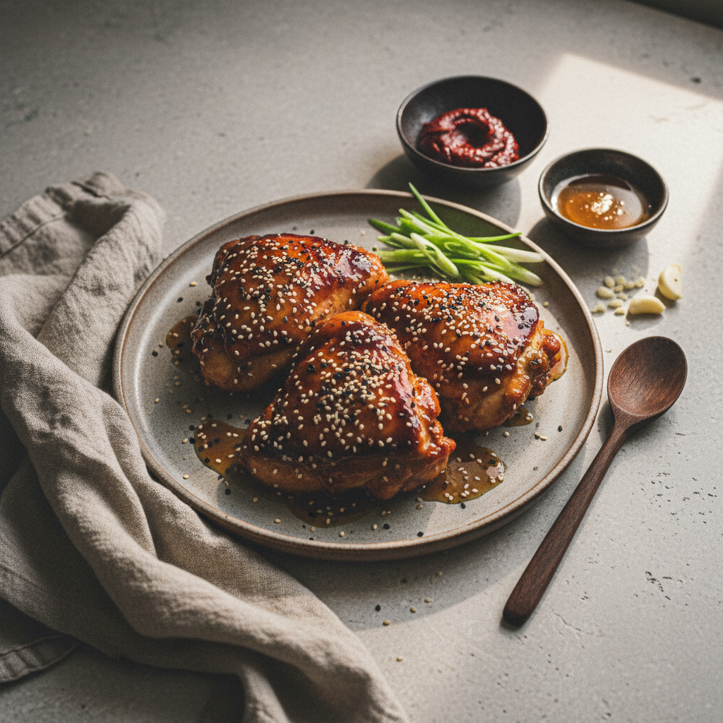 Gochujang-Glazed Chicken plated and ready to serve