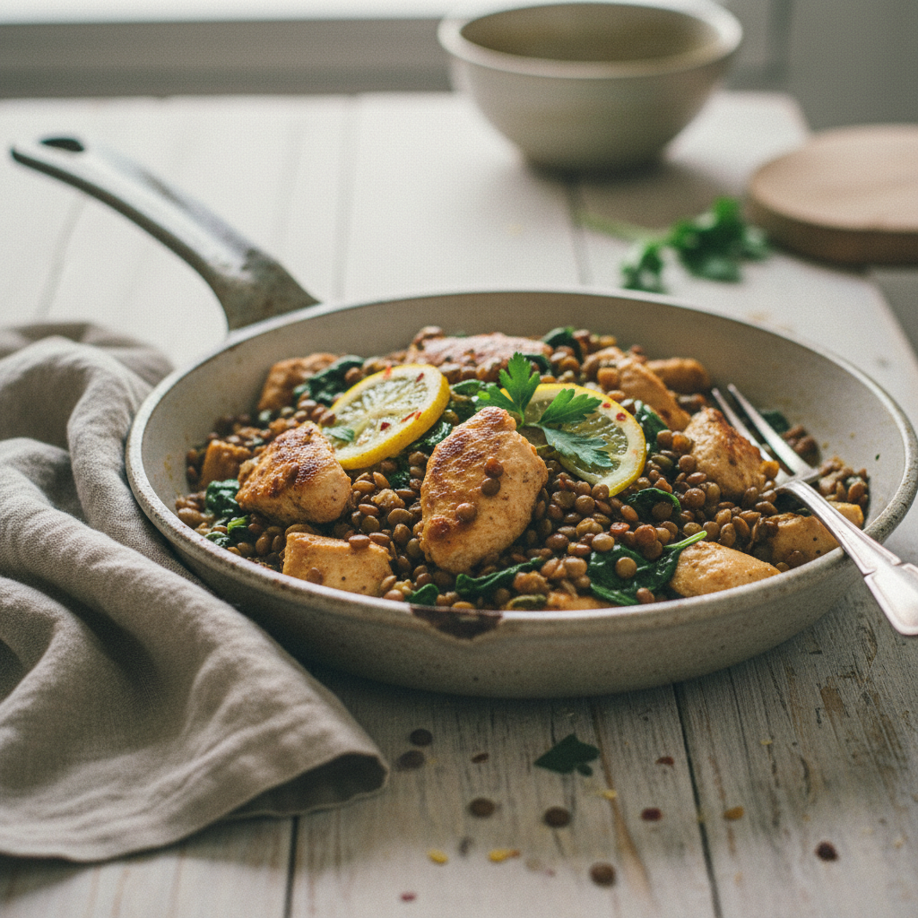 High-Protein Chicken and Lentil Skillet Dinner Recipe