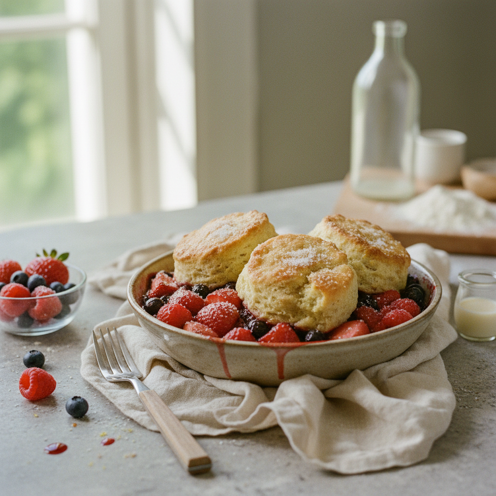 Mixed Berry Cobbler with Buttermilk Biscuit Topping