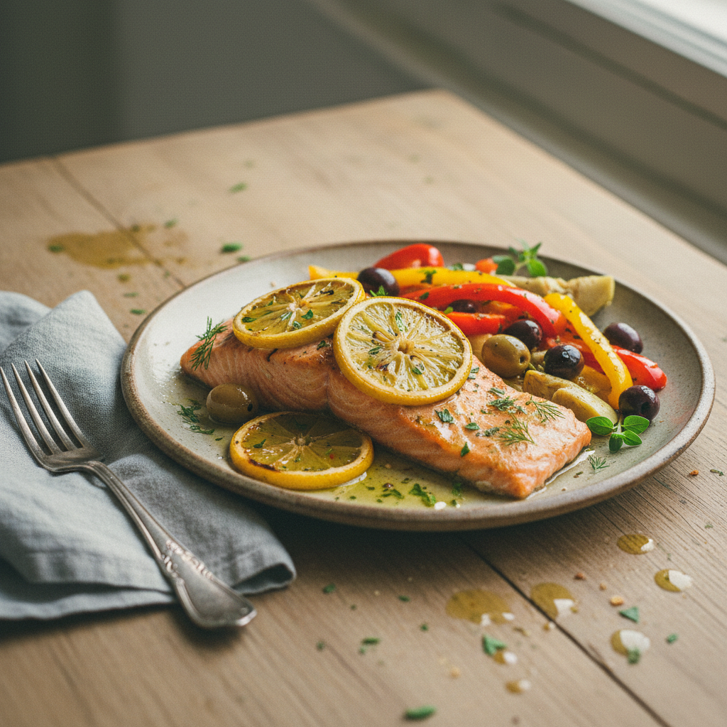 Paleo Mediterranean Baked Salmon with Lemon and Herbs